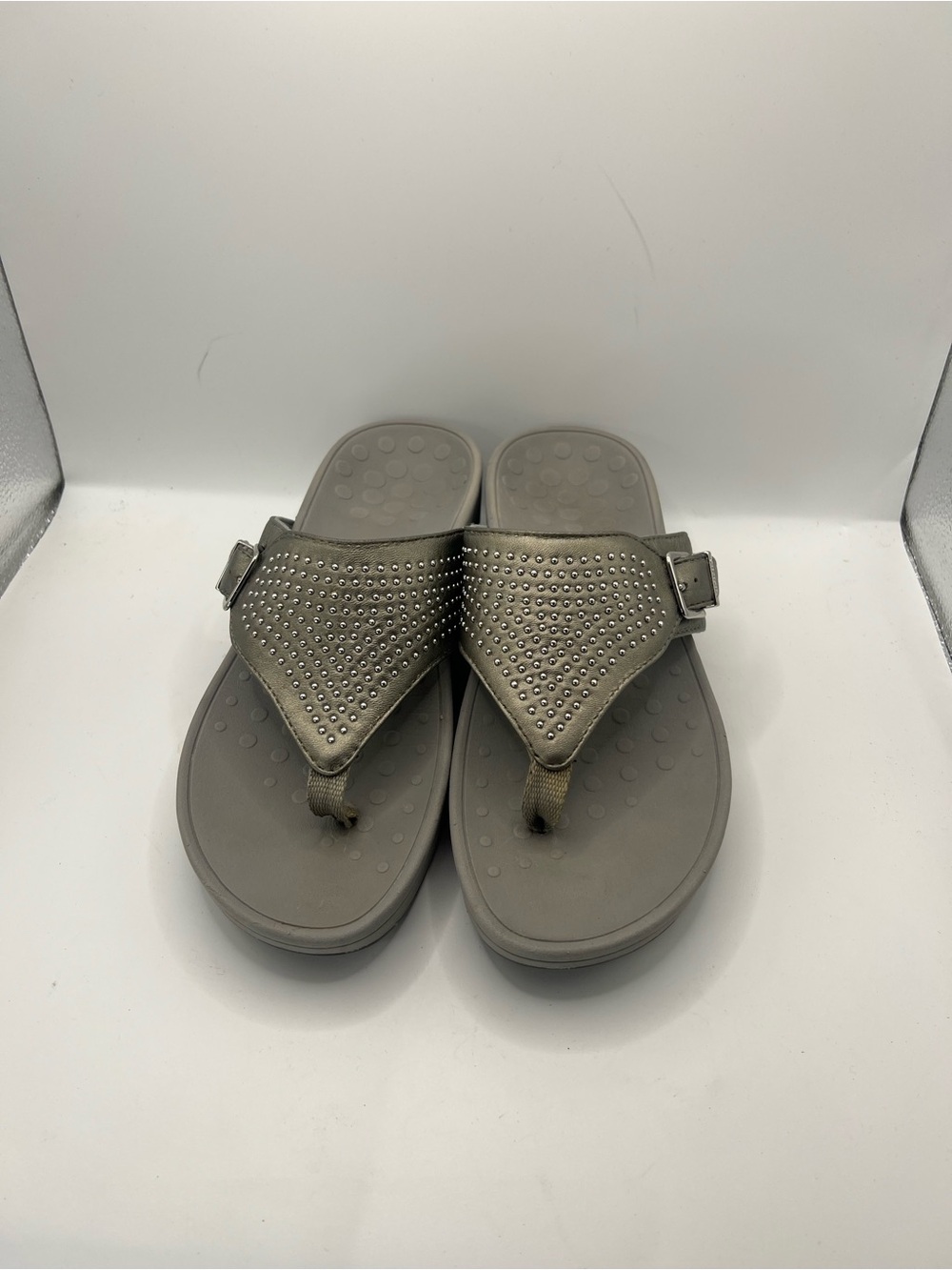 Vionic Metallic Gray Studded Thong Sandals - Picture 7 of 12